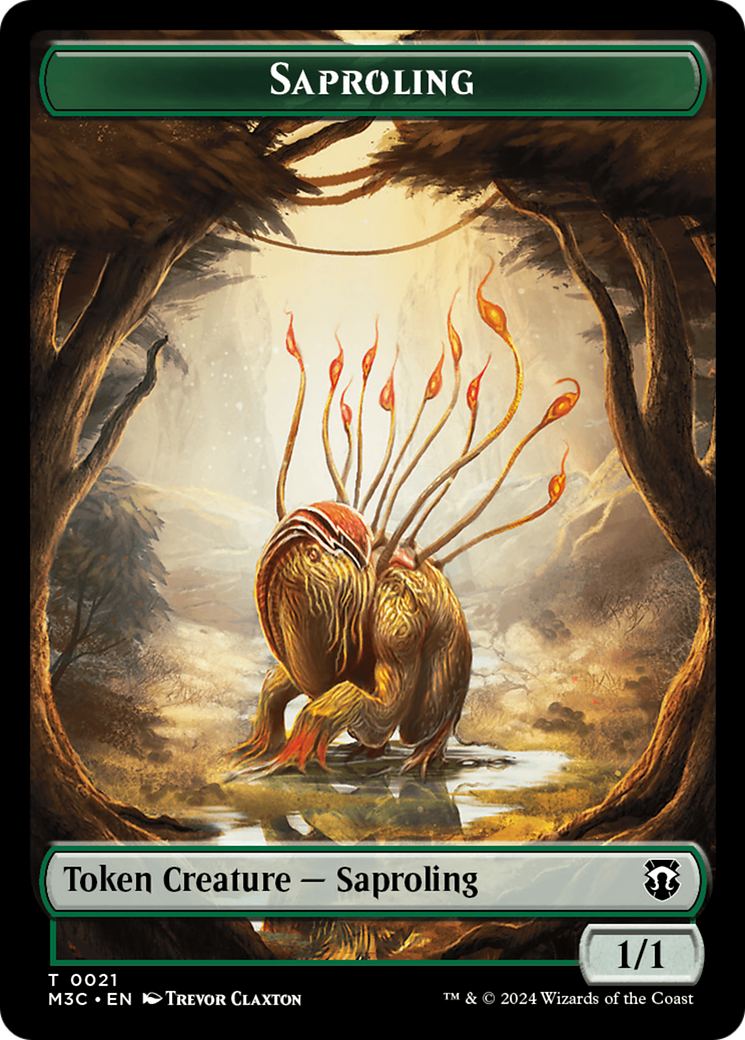 Tarmogoyf (Ripple Foil) // Saproling Double-Sided Token [Modern Horizons 3 Commander Tokens] | Yard's Games Ltd