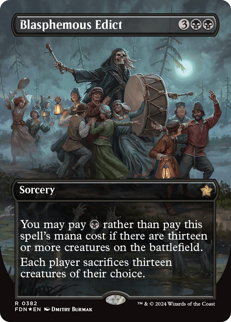 Blasphemous Edict (Borderless) (Mana Foil) [Foundations] | Yard's Games Ltd