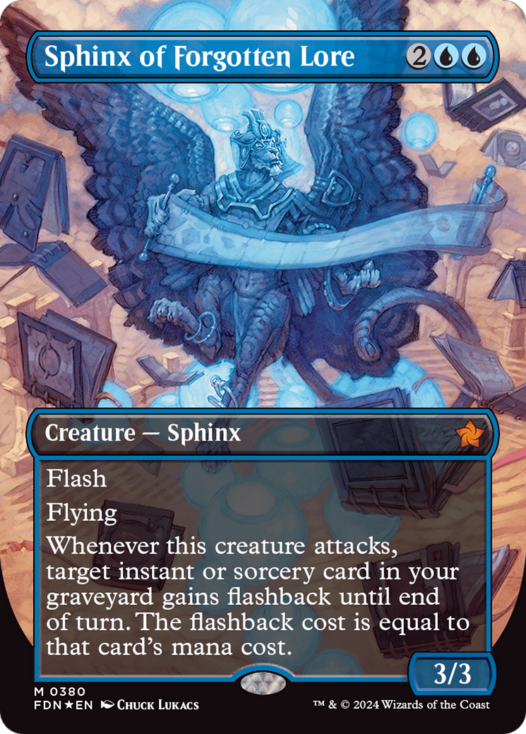 Sphinx of Forgotten Lore (Borderless) (Mana Foil) [Foundations] | Yard's Games Ltd