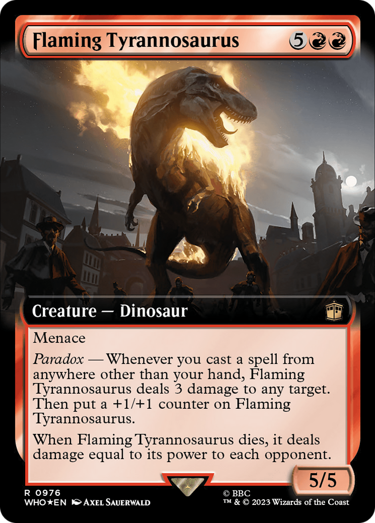 Flaming Tyrannosaurus (Extended Art) (Surge Foil) [Doctor Who] | Yard's Games Ltd