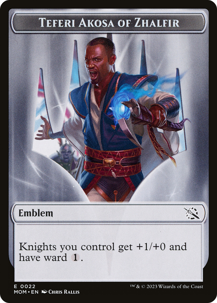 Treasure (20) // Teferi Akosa of Zhalfir Emblem Double-Sided Token [March of the Machine Tokens] | Yard's Games Ltd