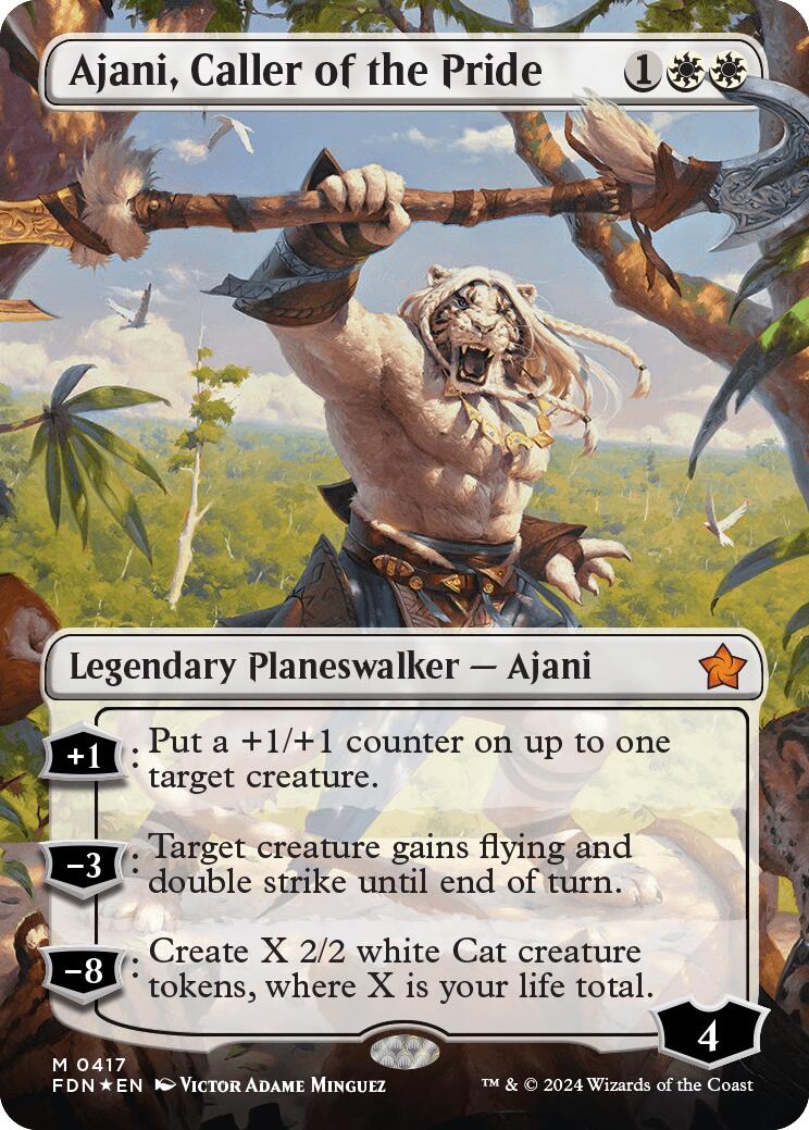 Ajani, Caller of the Pride (Borderless) (Mana Foil) [Foundations] | Yard's Games Ltd