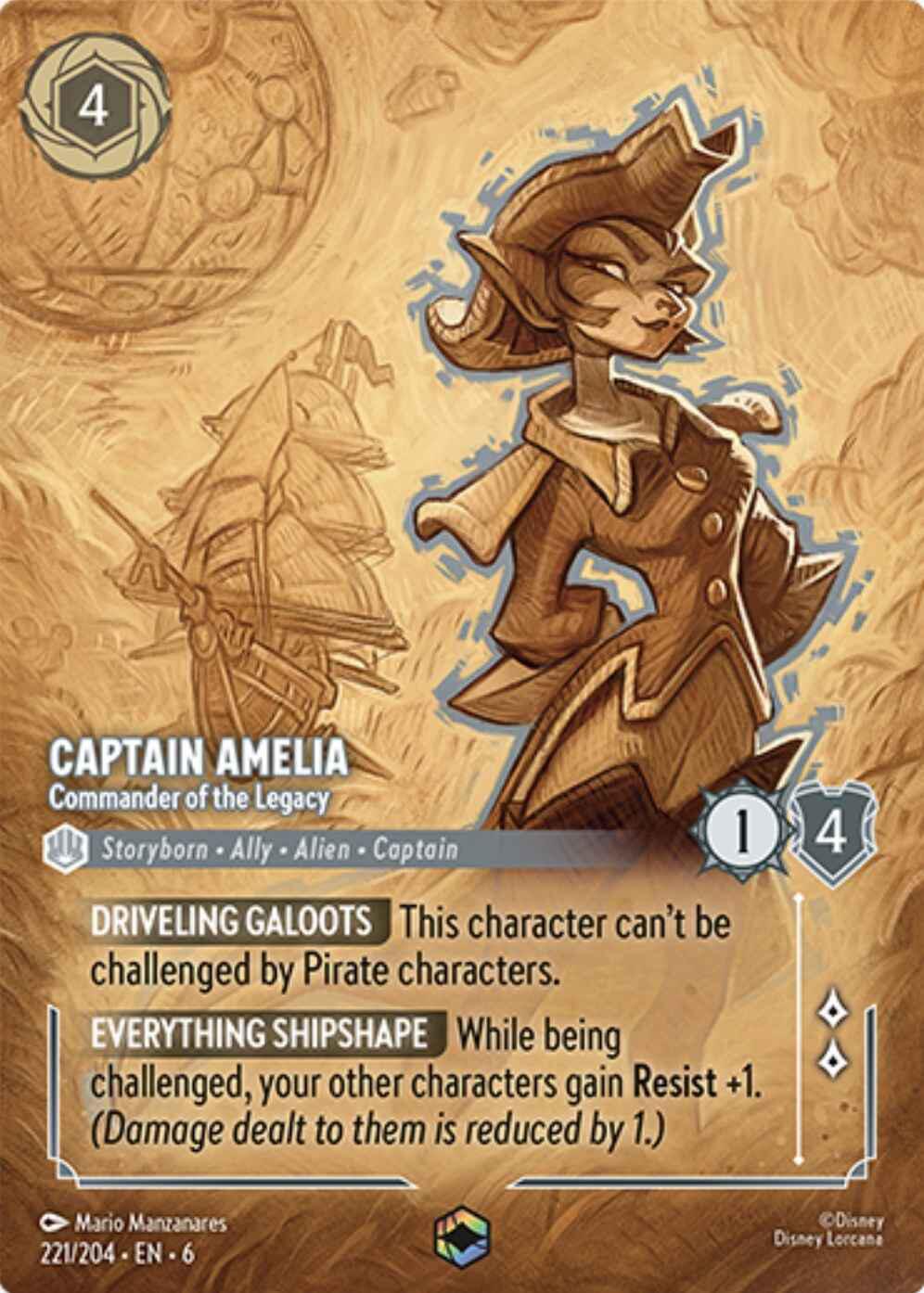 Captain Amelia - Commander of the Legacy (Enchanted) (221/204) [Azurite Sea] | Yard's Games Ltd