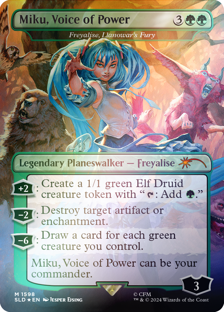 Miku, Voice of Power - Freyalise, Llanowar's Fury (Rainbow Foil) [Secret Lair Drop Series] | Yard's Games Ltd