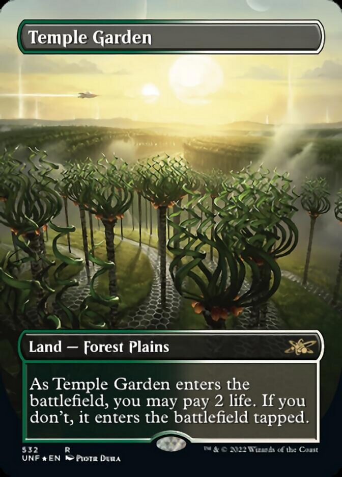 Temple Garden (Borderless) (Galaxy Foil) [Unfinity] | Yard's Games Ltd