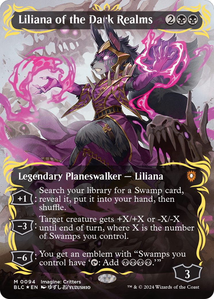 Liliana of the Dark Realms (Borderless) (Raised Foil) [Bloomburrow Commander] | Yard's Games Ltd