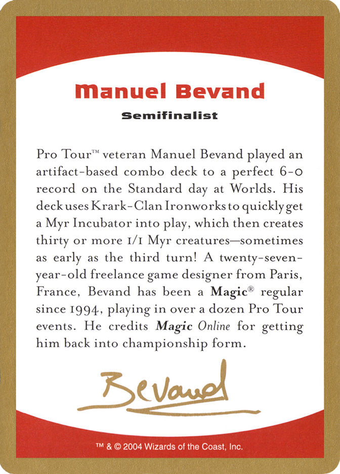 Manuel Bevand Bio [World Championship Decks 2004] | Yard's Games Ltd