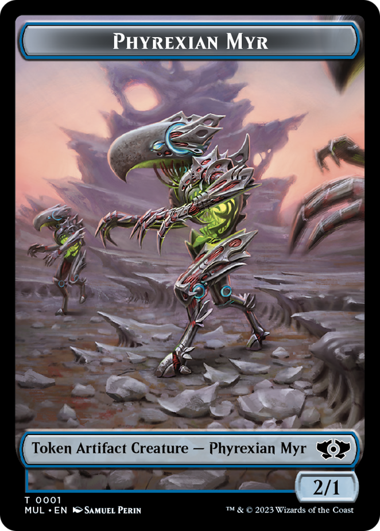 Phyrexian Myr // Wrenn and Realmbreaker Emblem Double-Sided Token [March of the Machine Tokens] | Yard's Games Ltd