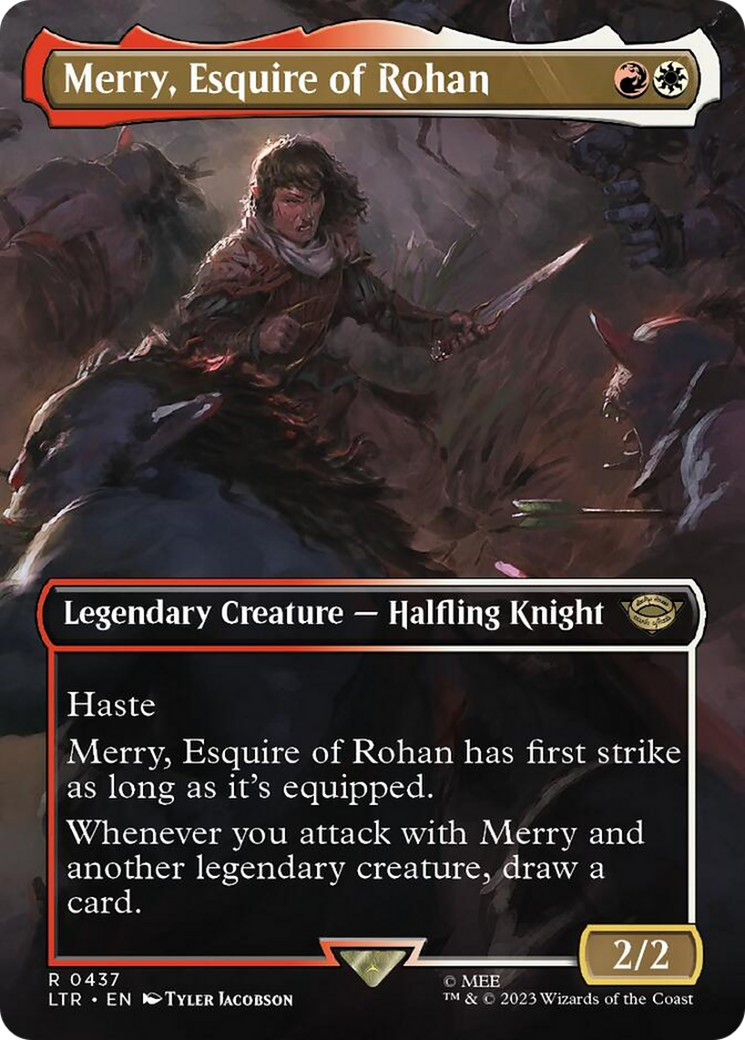 Merry, Esquire of Rohan (Borderless Alternate Art) [The Lord of the Rings: Tales of Middle-Earth] | Yard's Games Ltd