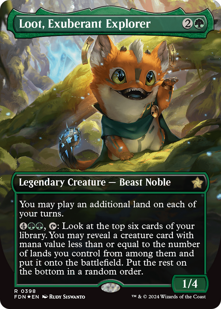 Loot, Exuberant Explorer (Borderless) (Mana Foil) [Foundations] | Yard's Games Ltd