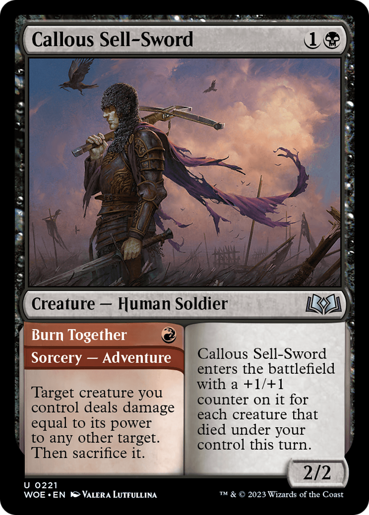 Callous Sell-Sword // Burn Together [Wilds of Eldraine] | Yard's Games Ltd