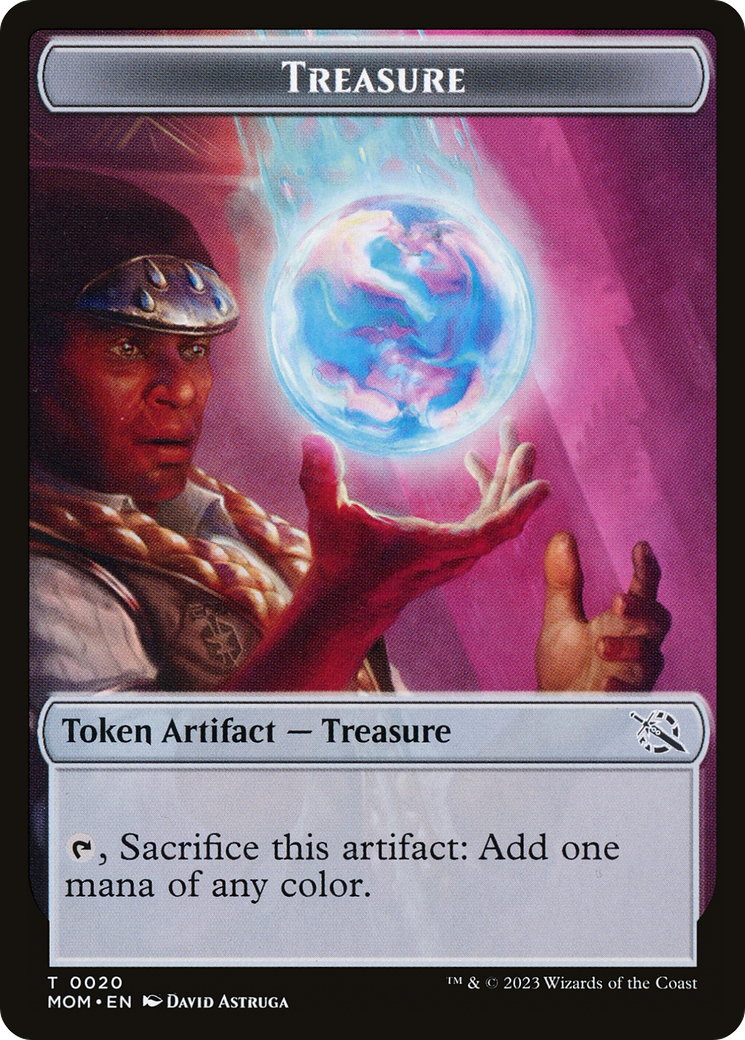 Treasure (20) // Teferi Akosa of Zhalfir Emblem Double-Sided Token [March of the Machine Tokens] | Yard's Games Ltd