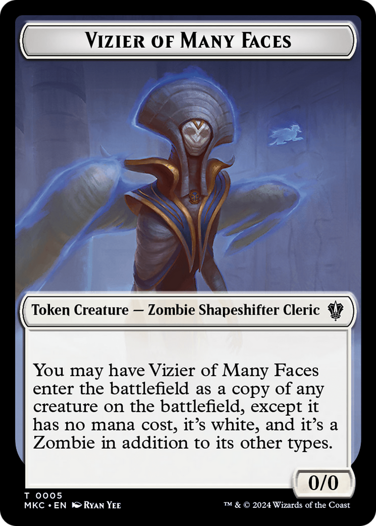 Vizier of Many Faces // Zombie Double-Sided Token [Murders at Karlov Manor Commander Tokens] | Yard's Games Ltd