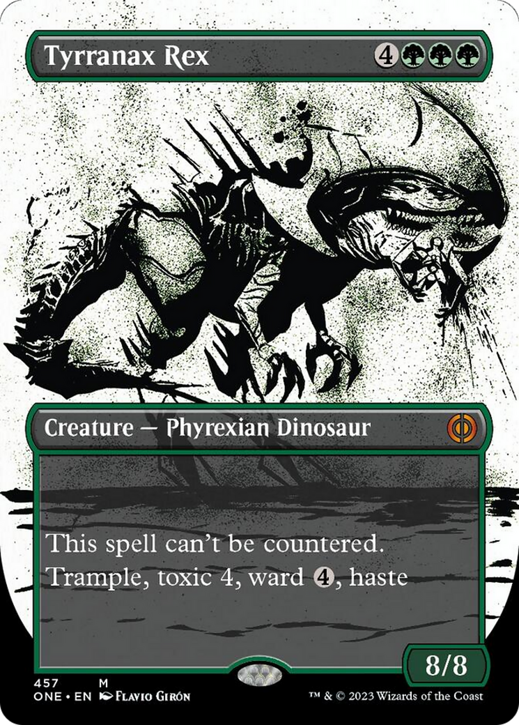 Tyrranax Rex (Borderless Ichor Step-and-Compleat Foil) [Phyrexia: All Will Be One] | Yard's Games Ltd