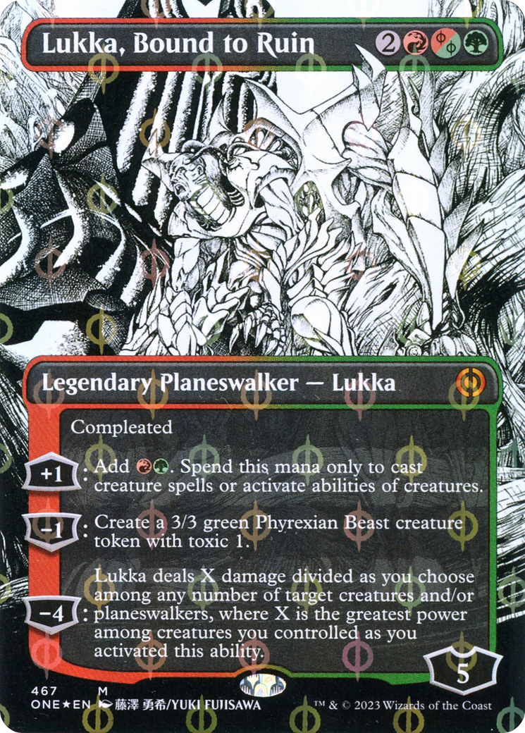 Lukka, Bound to Ruin (Borderless Manga Step-and-Compleat Foil) [Phyrexia: All Will Be One] | Yard's Games Ltd