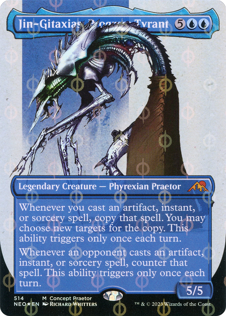 Jin-Gitaxias, Progress Tyrant (Borderless Concept Praetors Step-and-Compleat Foil) [Phyrexia: All Will Be One] | Yard's Games Ltd