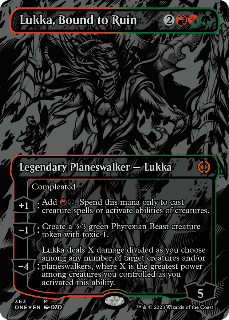 Lukka, Bound to Ruin (Oil Slick Raised Foil) [Phyrexia: All Will Be One] | Yard's Games Ltd