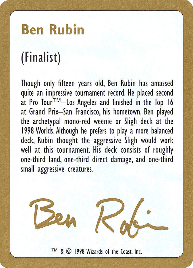 Ben Rubin Bio [World Championship Decks 1998] | Yard's Games Ltd