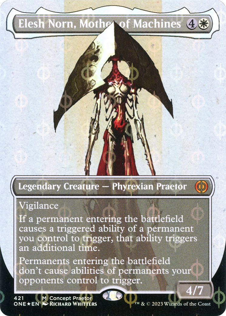 Elesh Norn, Mother of Machines (Borderless Concept Praetors Step-and-Compleat Foil) [Phyrexia: All Will Be One] | Yard's Games Ltd