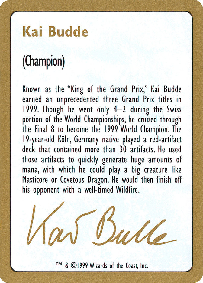 Kai Budde Bio [World Championship Decks 1999] | Yard's Games Ltd