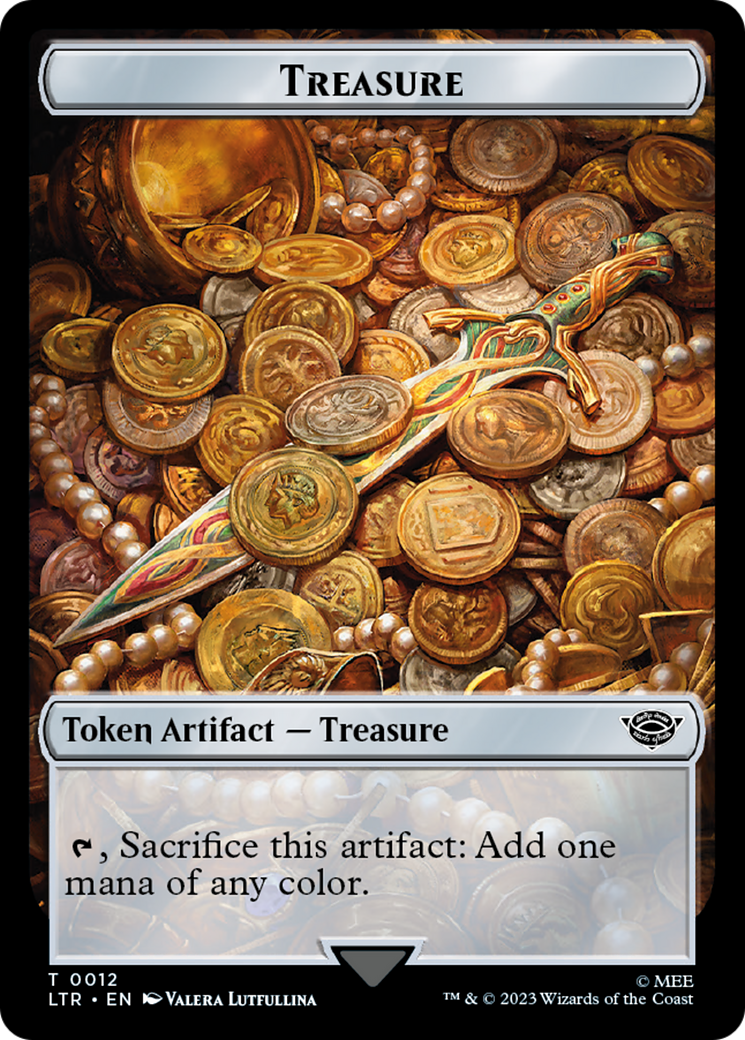 Elf Warrior // Treasure Double Sided Token [The Lord of the Rings: Tales of Middle-Earth Commander Tokens] | Yard's Games Ltd