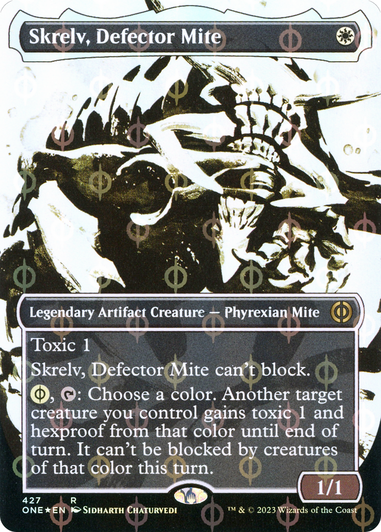 Skrelv, Defector Mite (Borderless Ichor Step-and-Compleat Foil) [Phyrexia: All Will Be One] | Yard's Games Ltd