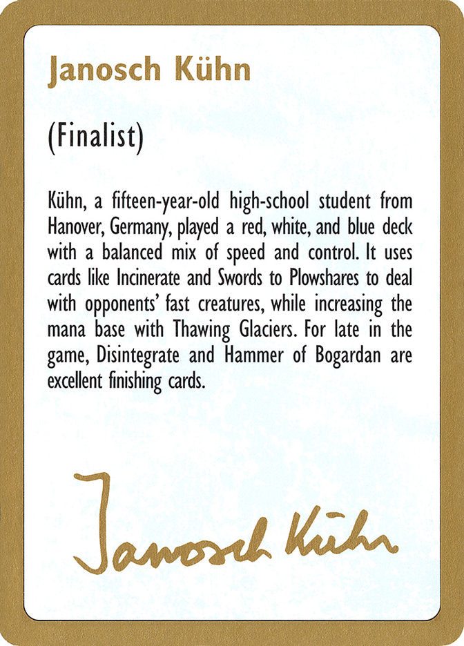 Janosch Kuhn Bio [World Championship Decks 1997] | Yard's Games Ltd