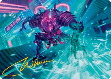 Surgehacker Mech Art Card (Gold-Stamped Signature) [Kamigawa: Neon Dynasty Art Series] | Yard's Games Ltd