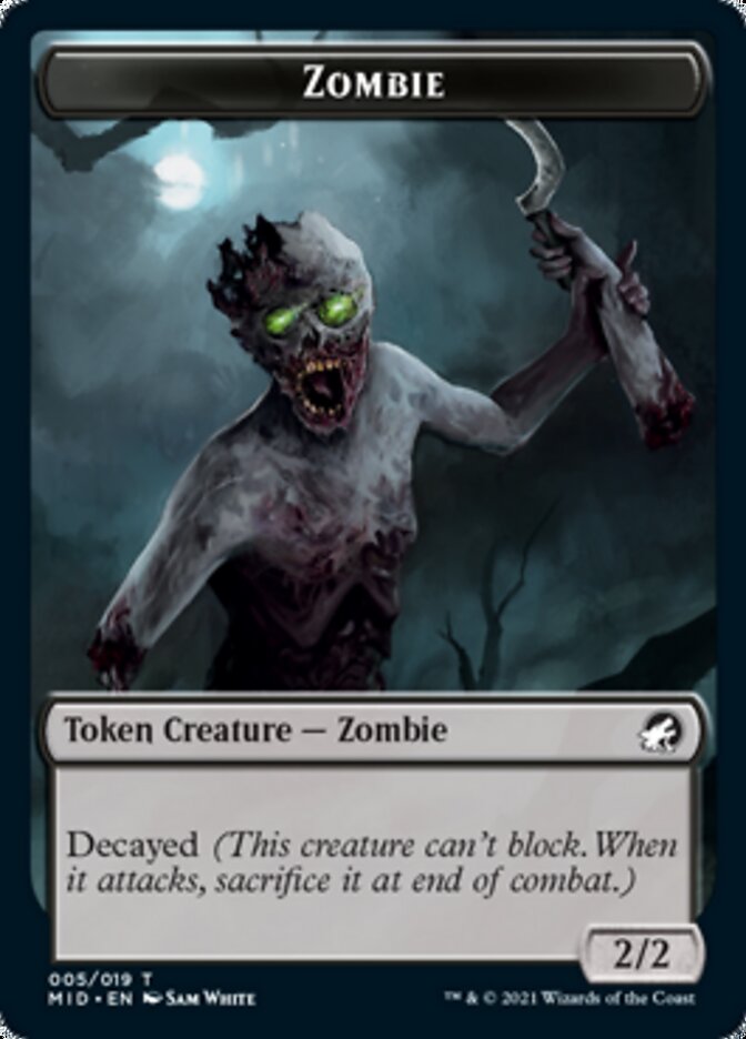 Zombie (005) // Wrenn and Seven Emblem Double-Sided Token [Innistrad: Midnight Hunt Tokens] | Yard's Games Ltd