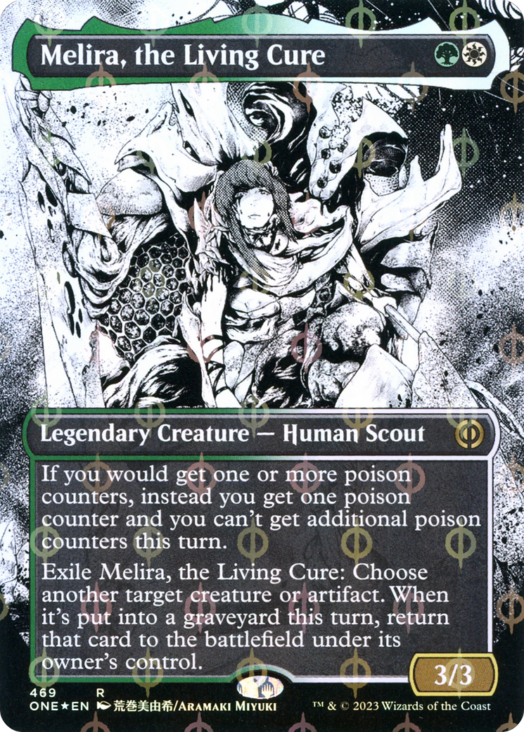 Melira, the Living Cure (Borderless Manga Step-and-Compleat Foil) [Phyrexia: All Will Be One] | Yard's Games Ltd