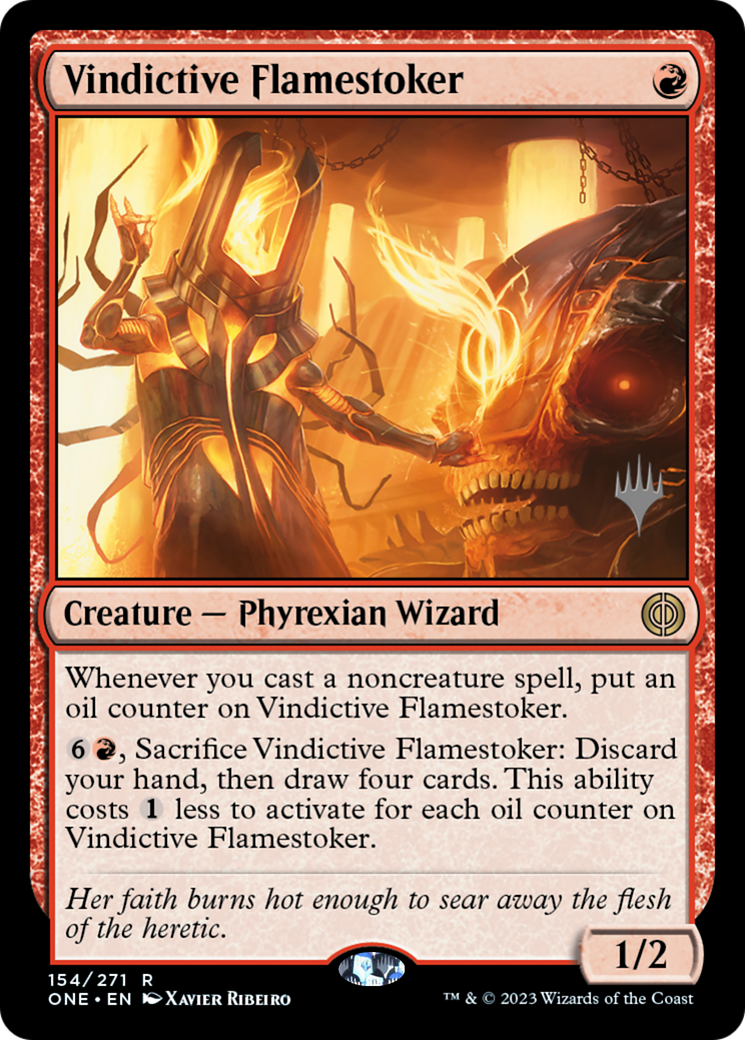 Vindictive Flamestoker (Promo Pack) [Phyrexia: All Will Be One Promos] | Yard's Games Ltd