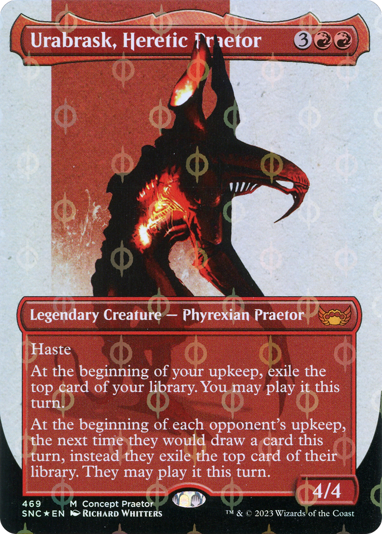 Urabrask, Heretic Praetor (Borderless Concept Praetors Step-and-Compleat Foil) [Phyrexia: All Will Be One] | Yard's Games Ltd