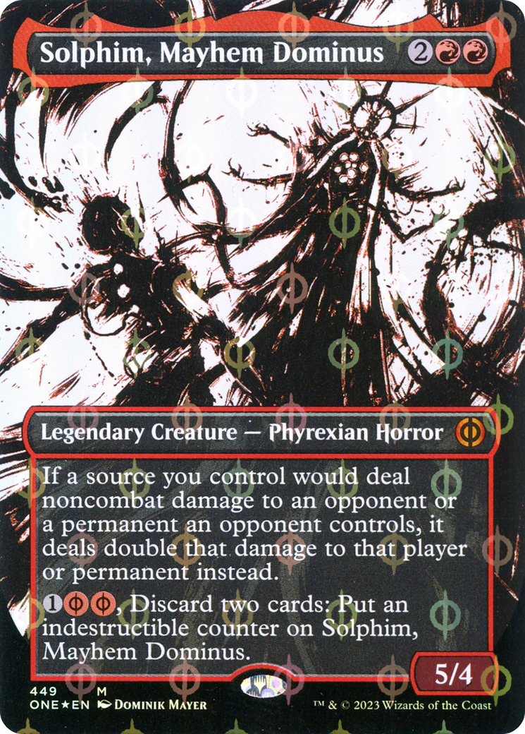 Solphim, Mayhem Dominus (Borderless Ichor Step-and-Compleat Foil) [Phyrexia: All Will Be One] | Yard's Games Ltd