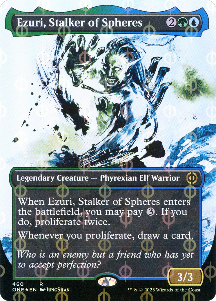 Ezuri, Stalker of Spheres (Borderless Ichor Step-and-Compleat Foil) [Phyrexia: All Will Be One] | Yard's Games Ltd
