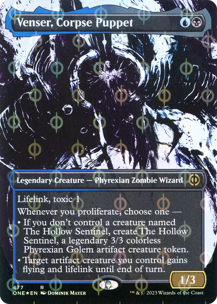 Venser, Corpse Puppet (Borderless Ichor Step-and-Compleat Foil) [Phyrexia: All Will Be One] | Yard's Games Ltd