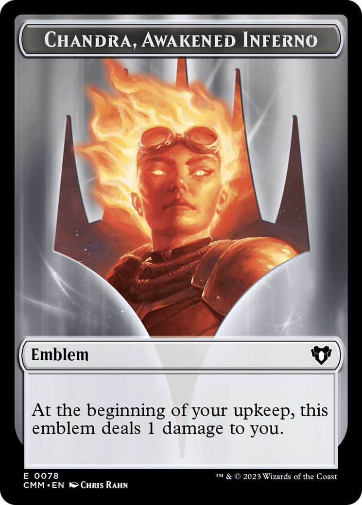 Chandra, Awakened Inferno Emblem // Wizard Double-Sided Token [Commander Masters Tokens] | Yard's Games Ltd