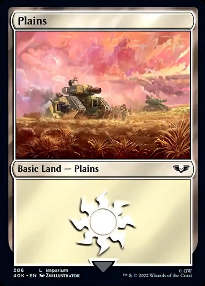 Plains (306) (Surge Foil) [Warhammer 40,000] | Yard's Games Ltd