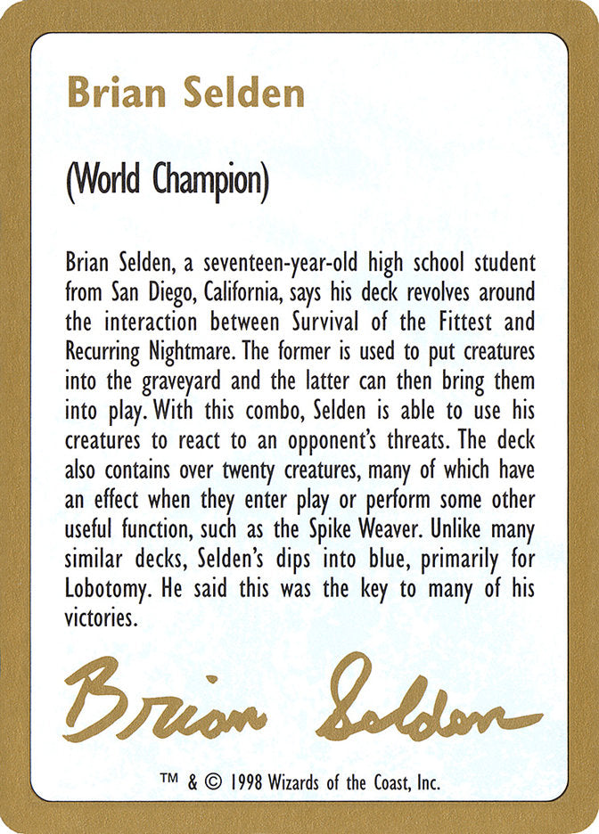 Brian Selden Bio [World Championship Decks 1998] | Yard's Games Ltd