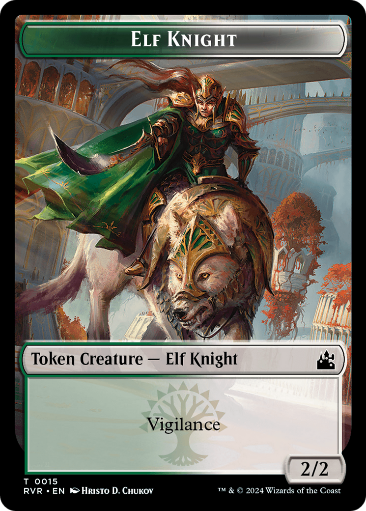 Elf Knight // Dragon Double-Sided Token [Ravnica Remastered Tokens] | Yard's Games Ltd