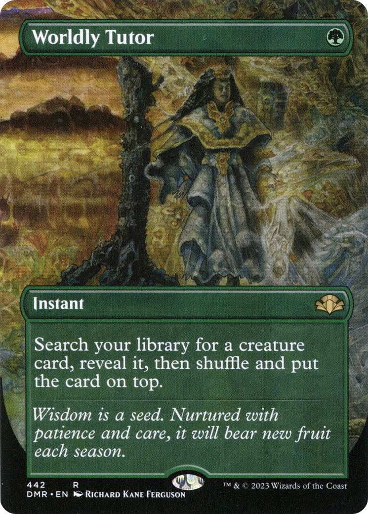 Worldly Tutor (Borderless Alternate Art) [Dominaria Remastered] | Yard's Games Ltd