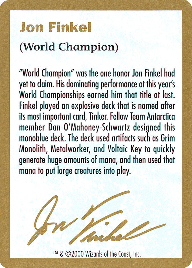 Jon Finkel Bio [World Championship Decks 2000] | Yard's Games Ltd