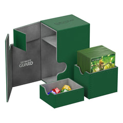 ultimate guard flip n tray 80 xenoskin green premium deck box case | Yard's Games Ltd